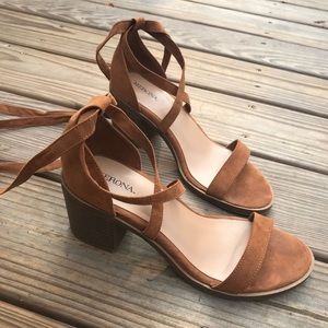 Merona Lace Up Brown Block Heel Sandals